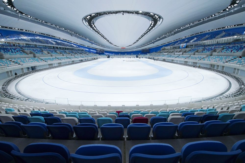 这是2021年5月8日拍摄的国家速滑馆冰面。新华社记者张晨霖摄